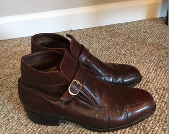 Vintage Florsheim Imperial Brown Leather Monk strap Ankle Motorcycle Boots Size 7/
