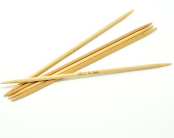 50 pcs. Natural Bamboo Double Pointed DP Knitting Needles - 5.1" - 13cm - UK Size 11 - 3mm