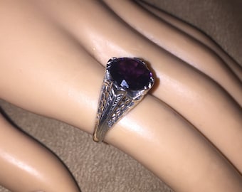 Vintage Sterling Silver AMETHYST Filigree Ring size 6
