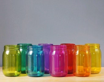 Kitchen Storage Canisters, Mason Jar Set of 8, Rainbow Colors, For Bright Home Decor