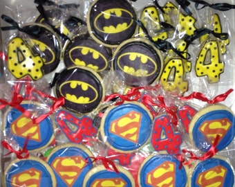 Superhero Cookies; Superheroes; Superhero Party Favors, Batman, Superman, Spider-Man, Super hero cookies
