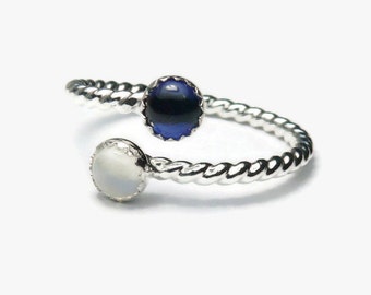 Multistone ring Dual stone ring adjustable gemstone ring Sterling silver ring with stone his and her stone ring couple ring birthstone ring
