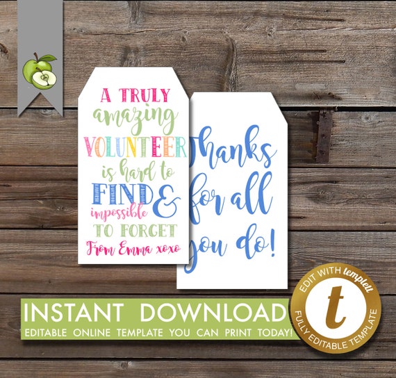 Amazing volunteer gift tag editable tag volunteer