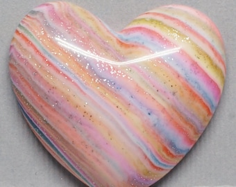 Striped Heart Cabochon Pink, Blue, Yellow Polymer Clay