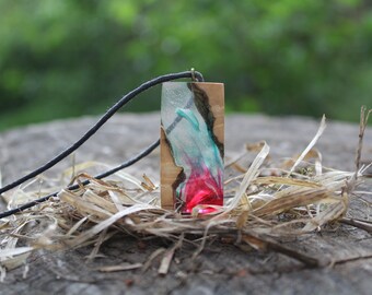 Red Resin Necklace, Wood and resin, Resin necklace, Wood resin, Wood resin pendant, Wood resin necklace, Blue resin, Resin art, Wedding gift