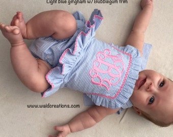 Baby swimsuit, Infant swimsuit, baby girl Monogram swimsuit, Toddler Girls One piece ruffle swimsuit with SNAPS in CROTCH Boutique handmade