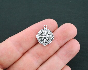 BULK 40 Compass Charms Antique Silver Tone - SC3107
