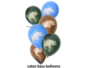 fish balloons, fishing party supplies, mens birthday decorations, boys party ideas, retirement, bachelor party, outdoors, fisherman, bass
