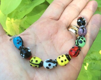 Multi Colored Lady Bug Beads, Glass Lady Bug Beads, Lady Bug Beads, Bug Beads, Insect Beads, Nature Beads, Glass Beads.