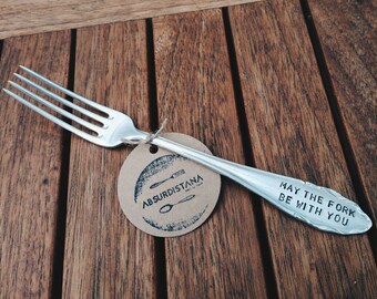 Hand-stamped vintage fork//"May the fork be with You"