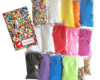 Colorful Foam Beads for Crunchy Slime: Jumbo & Mini balls PLUS Fruit Slices, 16 PACK