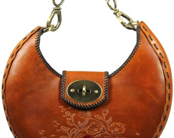 Tooled Leather Handbag - Crescent