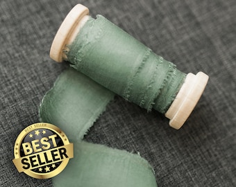 Sage Green Silk Ribbon; 100% Silk; Wedding bridal bouquet, invitations, wedding favors, wedding photography styling