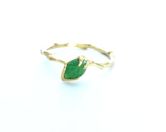 Carved nephrite twig ring Nature inspired jewelry