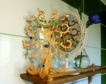Jewelry holder Wooden tree birds owls Standing tree Personalized Christmas gift Ear ring holder Jewelry Storage Organizer