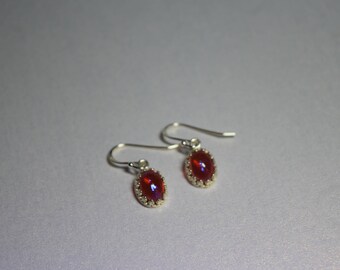 Dragons breath fire opal czech glass dangle droplet earrings set in 925 sterling silver