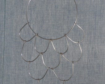 Bib Necklace, Stainless Steel Necklace, silver color, choker, 1970's