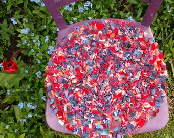 chair cushion, rag rug, eco friendly, round seat cushion, chair pad, kitchen chair pad,upcycled cushion