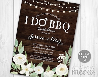 I Do BBQ Invitation Couples Shower Printable Invite Engagement Party INSTANT Download Lights Check Personalize Editable Printable Edit
