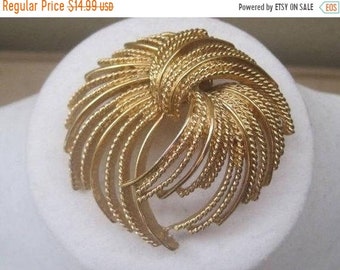 Large Gold Swirl Brooch, Vintage Jewelry, Signed MONET