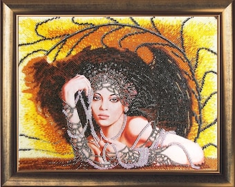 Lady In Black DIY beaded embroidery kit bead stitching beading on needlepoint kit beadpoint kit