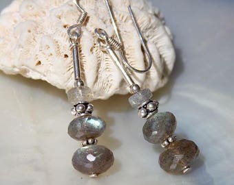 Faceted Labradorite and 925 Sterling Silver earrings