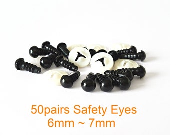 6mm 7mm Black Safety Eyes with Washers For Amigurumi Teddy Bear Doll Animal Puppet - 50pairs