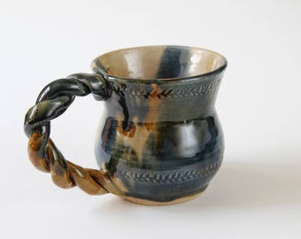 Handmade Ceramic Mug with Twisted Handle