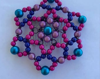 Woman's beaded kippah with attached comb