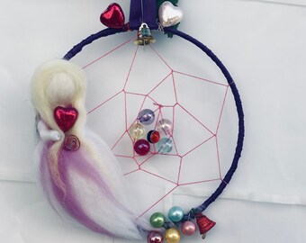 Wool blessing fairy art doll Waldorf Blossom Hand-felted Dreamcatcher