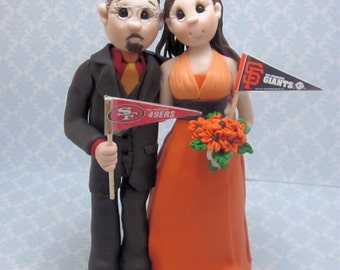 Custom wedding cake topper, personalized cake topper, Bride and groom cake topper, Mr and Mrs cake topper, sports themed wedding cake topper