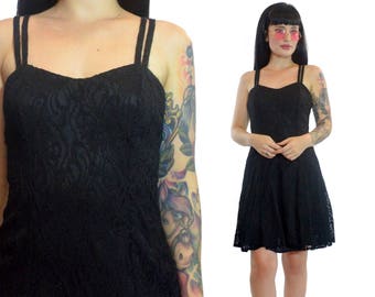 vintage 90s black lace mini dress all that jazz soft grunge little black dress goth small