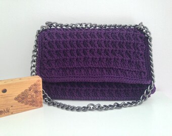 Purple Crochet Bag - Waffle design