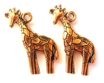 2 giraffe charms, antiqued copper, lead safe pewter