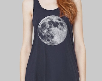 Moon Tank Top Full Moon womens clothing screen print graphic tee plus size celestial tank top moon shirt racerback tank