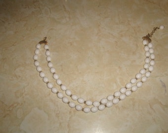 vintage necklace double strand white lucite beads goldtone monet