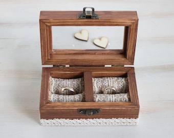 Wedding Ring Box Personalized Wedding Box Engraved Ring Bearer Box Rustic Wedding Box Proposal Box Glass Ring Box Ring Holder Еngagement Box