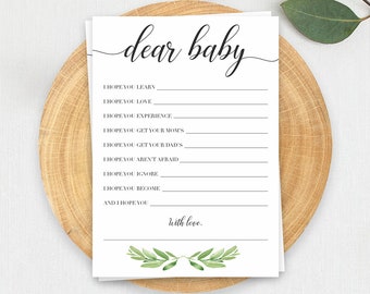 Baby Shower Games Printable Dear Baby Shower Game Instant Download Green Leaves Watercolor Baby Shower Game Baby Wishes Download Baby GL1