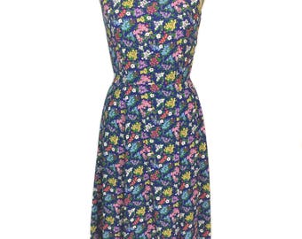 vintage 1990's floral sundress / Liz Claiborne Sportdress / rayon / blue floral / summer dress / women's vintage dress / tag size 4