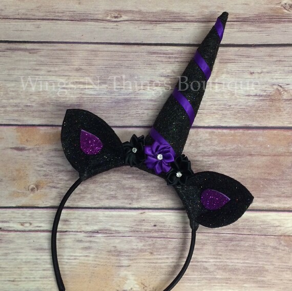 BLACK UNICORN HEADBAND Hair Accessory costume birthday