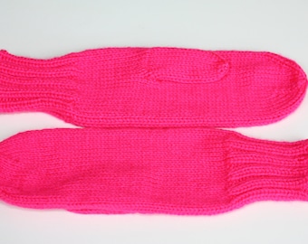 Knit Mittens - Neon Pink Adult Mittens - Womens Knit Mittens - Hot Pink Knitted Mittens - Ladies Mittens - Warm Mittens, Soft Mittens