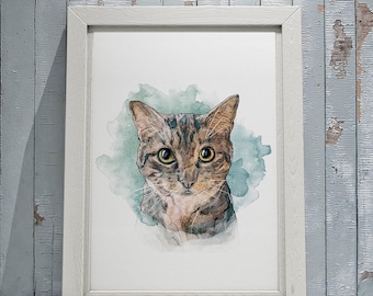 Custom Pet Portrait, Watercolor Cat Painting, Digital Pet Art, Animal Print, Pet Memorial Portrait, Dog Lover Gift, Cat Gift, Tabby