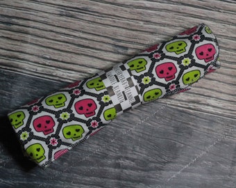 RockerByeBasics Large Newborn baby Swaddle Blanket 36x42 Pink lime black skull and flowers