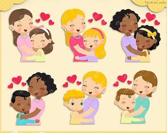Mother Clipart , Mother and Children , I love mommy , Cute Clipart, Mothers Clipart, PBS010