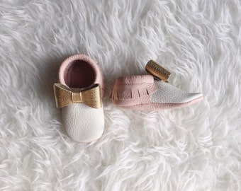 Miss Harlow | bow Mocs | Baby Mocs | Baby Moccasins | Mary Jane Mocs | soft soled shoes | mocs | baby gift | flower girl