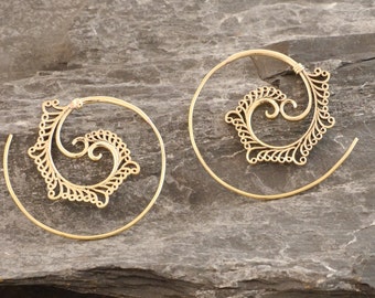Brass earrings, spiral earrings