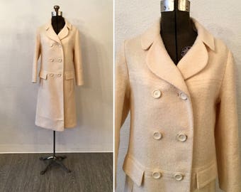 Blanca coat | Vintage winter white coat | 1960s double breasted wool boucle coat