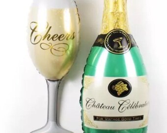 champagne bottle and cheers glass foil Helium Balloons