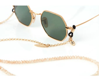 Glasses Chain, Sunglass Strap, Sunglass Chain, Glasses Holder, Eyewear Strap, Gold, Blue Beads, Eyeglass Chain by SUNNY CORDS