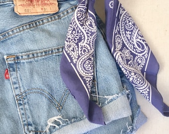 Faded Indigo Blue Bandana Vintage Navy Blue Color Fast Lightweight Made in USA Paisley RN 13962